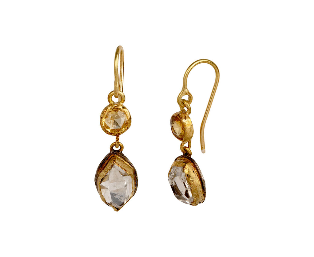 Yellow Sapphire and Herkimer Diamond Earrings