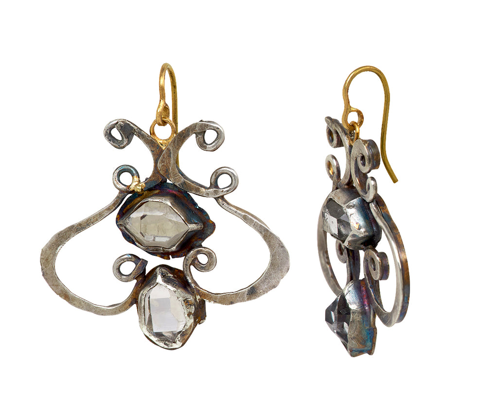 Wispy Elaborate Herkimer Diamond Drop Earrings