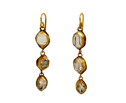 Judy Geib Triple Dangling Herkimer Diamond Earrings