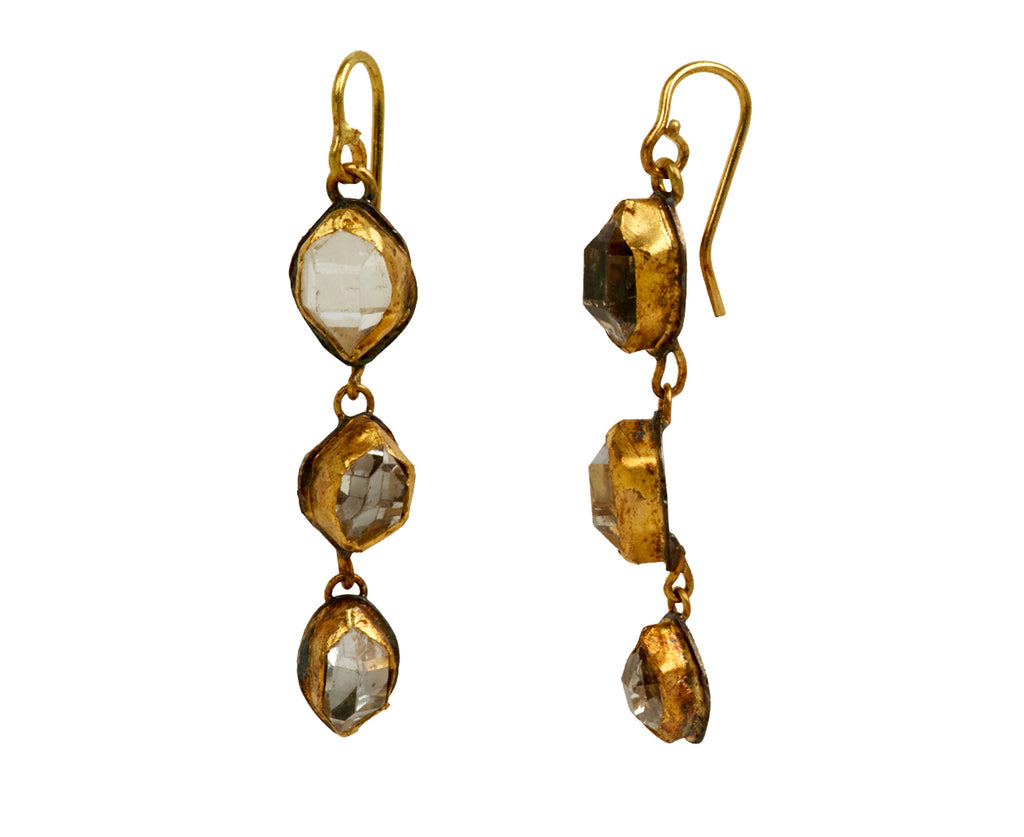 Judy Geib Triple Dangling Herkimer Diamond Earrings - side