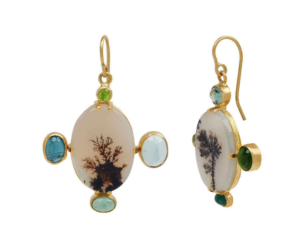 Oval Dendritic Agate and Cool Toned Gem Earrings