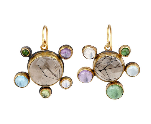 Black Rutilated Agate Multi Gem Earrings