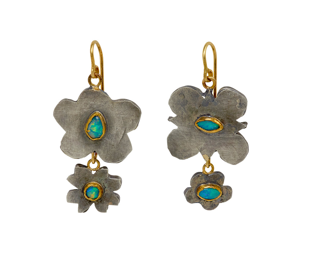Mixed Shape Silver and Opal Earrings
