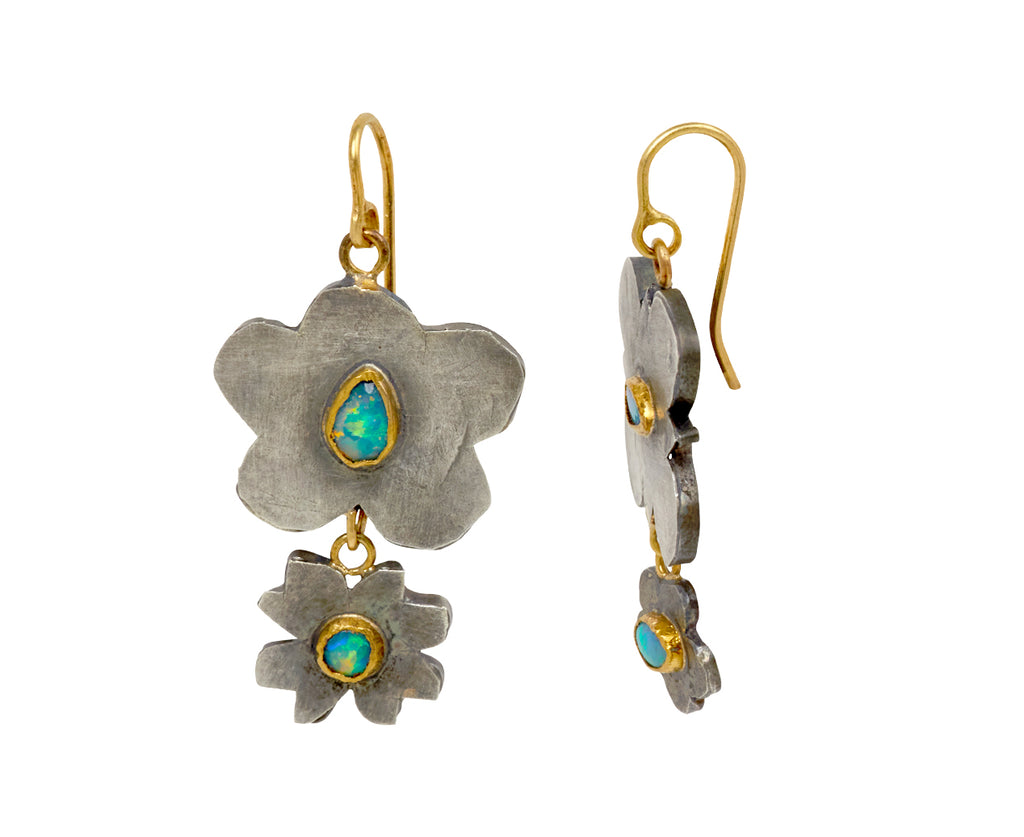 Mixed Shape Silver and Opal Earrings
