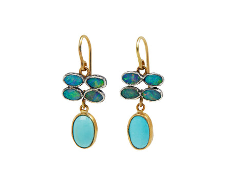 Small Quadruple Blue Opal and Persian Turquoise Earrings