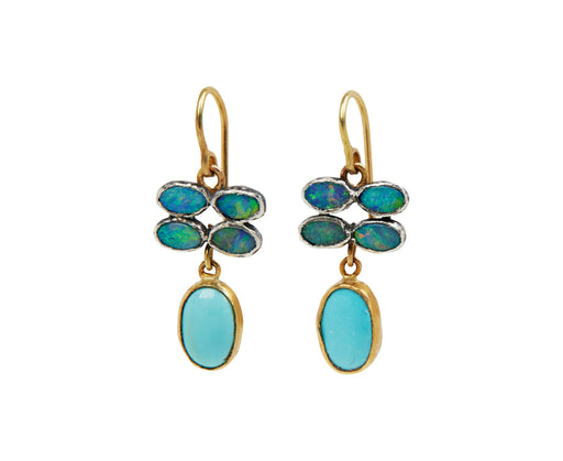 Small Quadruple Blue Opal and Persian Turquoise Earrings - TWISTonline 