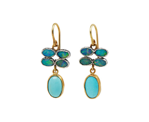 Small Quadruple Blue Opal and Persian Turquoise Earrings - TWISTonline 