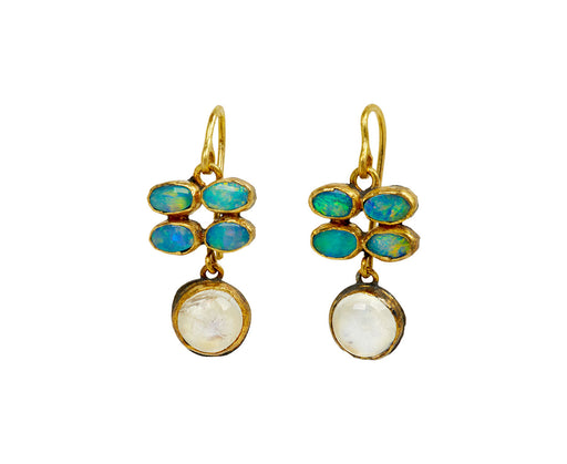 Quadruple Opals with Moonstone Drop Earrings