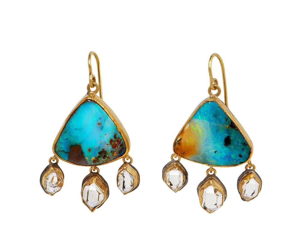 Bright Blue Opal and Herkimer Diamond Earrings