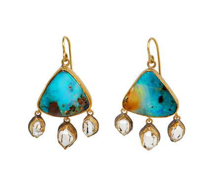 Bright Blue Opal and Herkimer Diamond Earrings