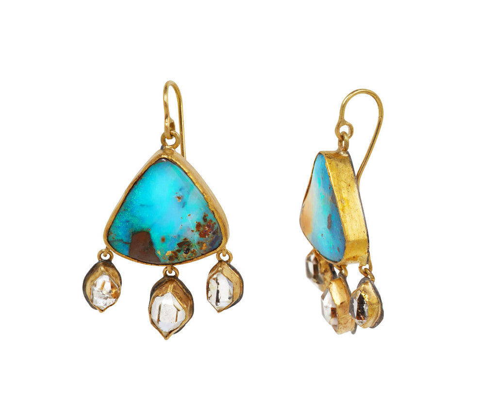 Bright Blue Opal and Herkimer Diamond Earrings