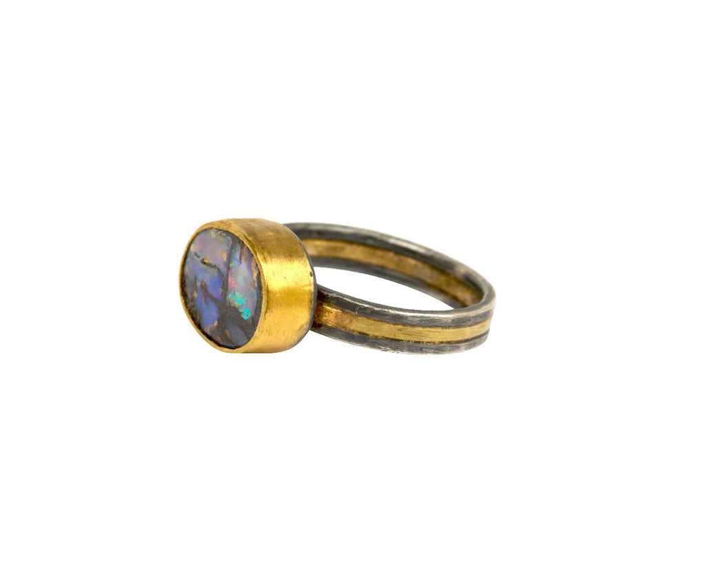 Judy Geib Small Flashy Opal Ring Side View