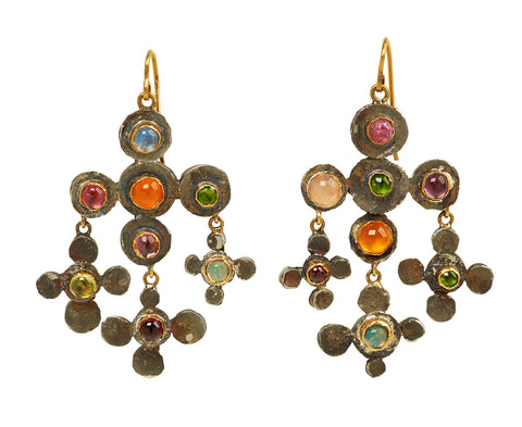 Silver Polka Dot Chandelier Earrings with Mixed Gems - TWISTonline 