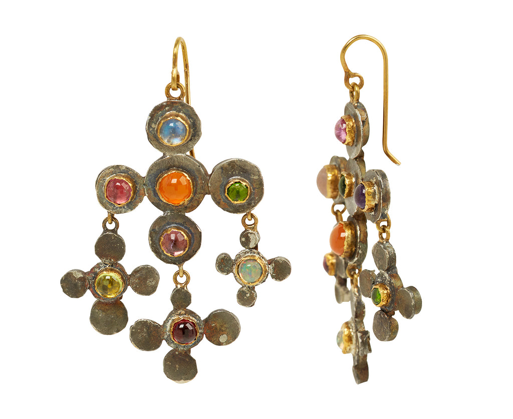 Silver Polka Dot Chandelier Earrings with Mixed Gems - TWISTonline 