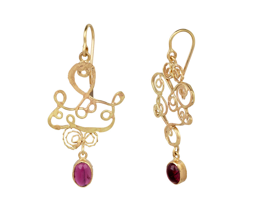 Small Spirally Squiggly Pink Tourmaline Earrings