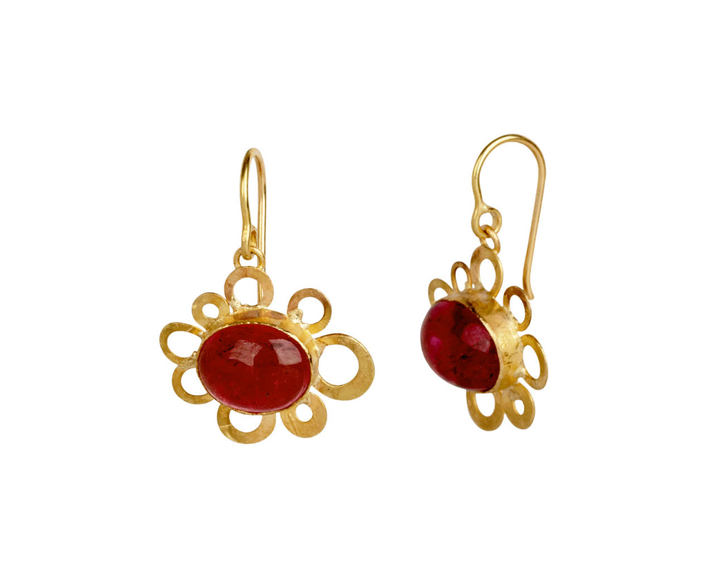 Judy Geib Pink Tourmaline Disc Flowery Earrings Side