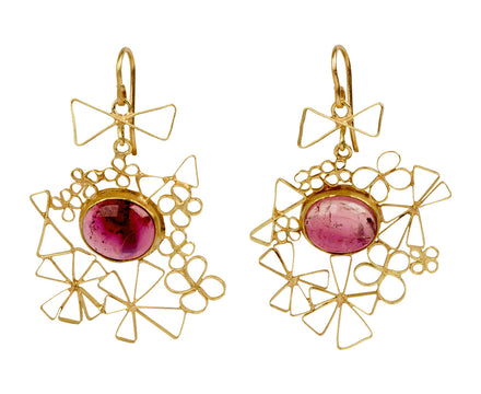 Judy Geib Pink Tourmaline and Starry Flowery Dangle Earrings