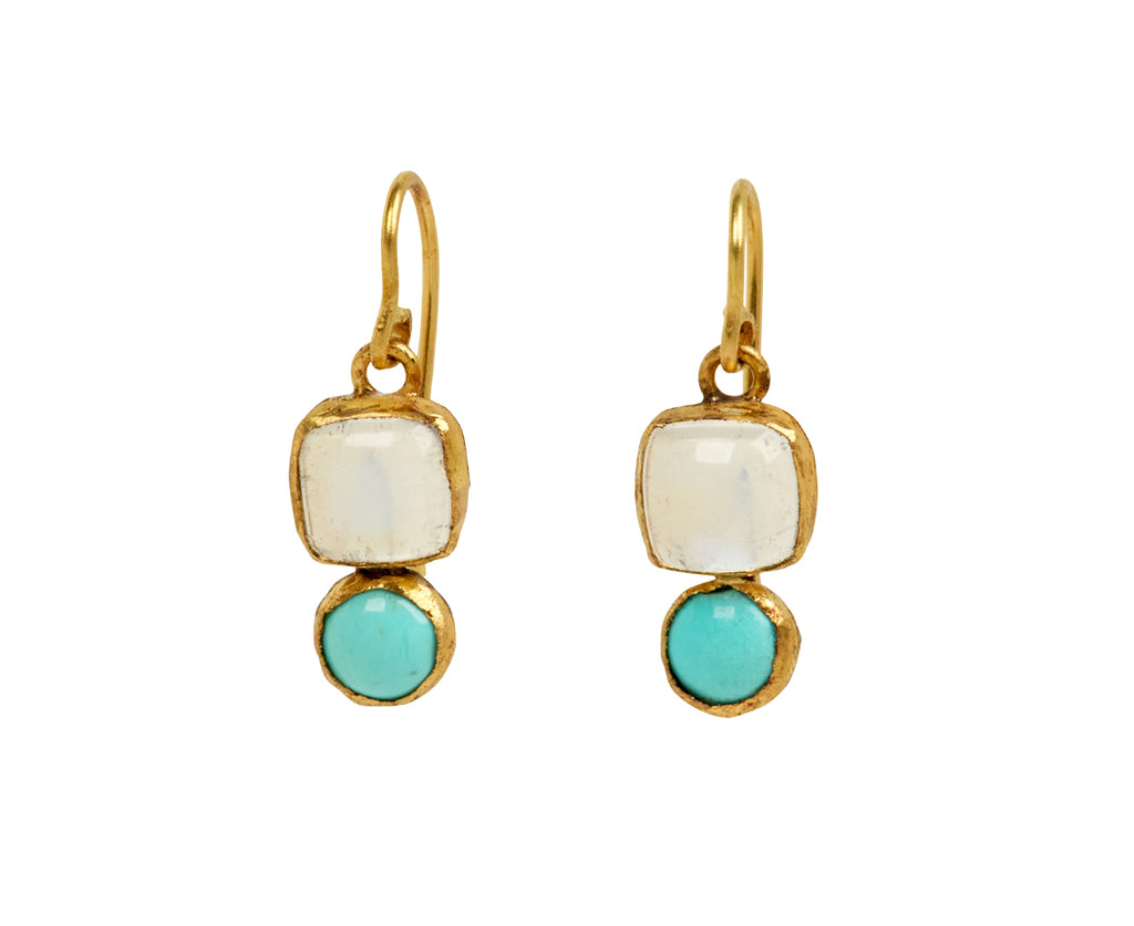 Judy Geib Cabochon Moonstone and Persian Turquoise Drop Earrings
