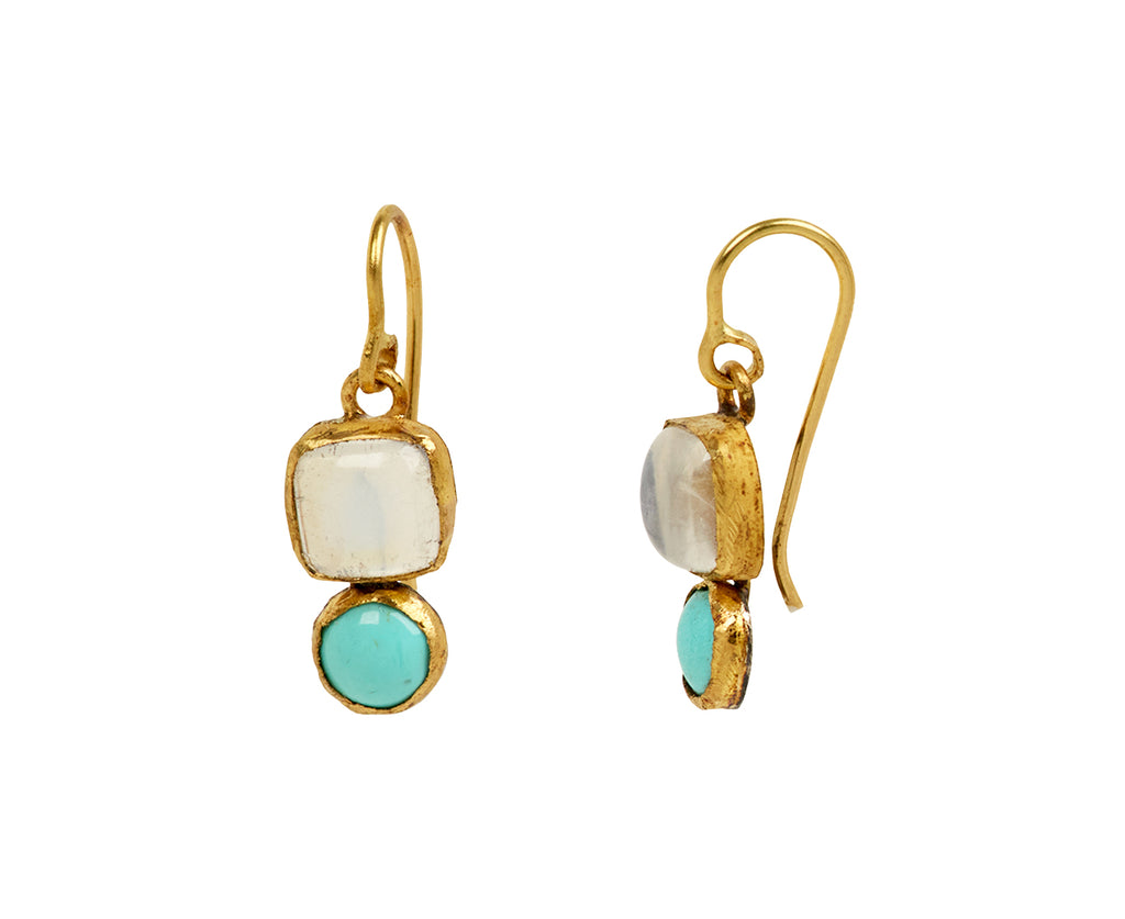 Judy Geib Cabochon Moonstone and Persian Turquoise Drop Earrings - side