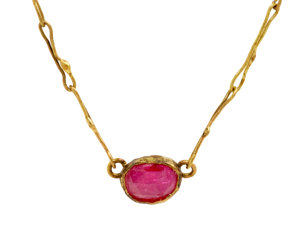 Judy Geib Lovely Rose Cut Ruby Echo Necklace - closeup