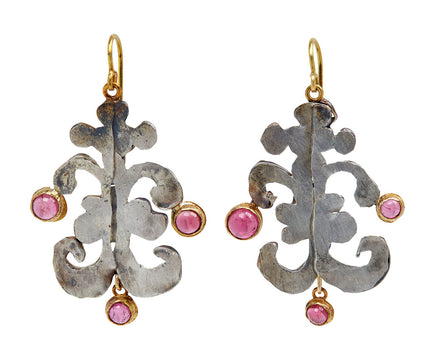 Silver Shape and Pink Tourmaline Drop Earrings