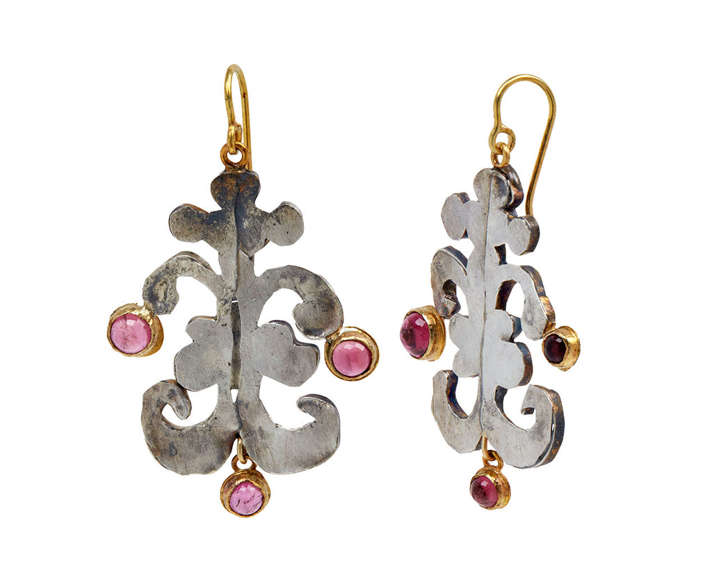 Silver Shape and Pink Tourmaline Drop Earrings