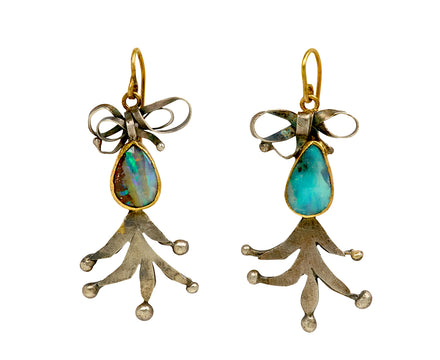 Judy Geib Cute Opal Tulip Shape Bow Top Earrings