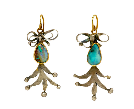 Judy Geib Cute Opal Tulip Shape Bow Top Earrings