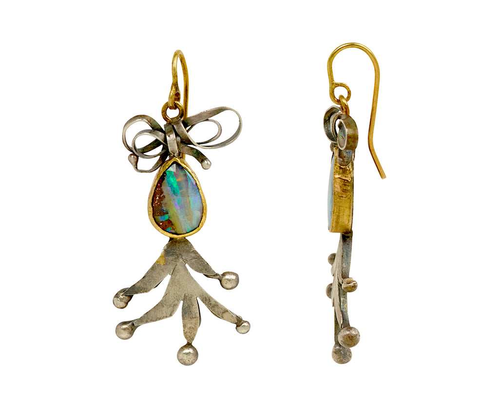 Judy Geib Cute Opal Tulip Shape Bow Top Earrings - side