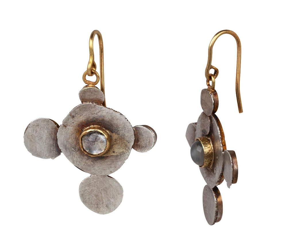 Silver Squash Moonstone Center Dangle Earrings