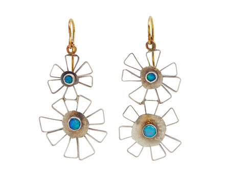 Silver and Opal Double Starry Flowery Earrings