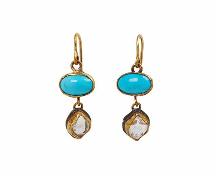 Persian Turquoise and Herkimer Diamond Earrings