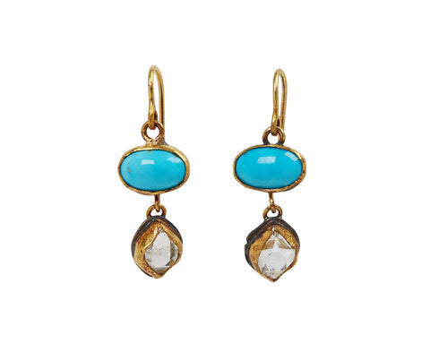 Persian Turquoise and Herkimer Diamond Earrings