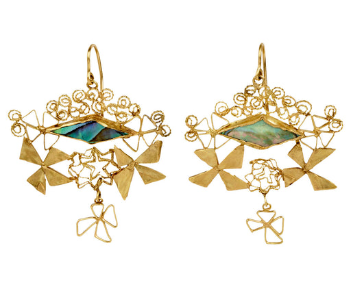 Wiener Werkstätte Abalone and Bow Earrings