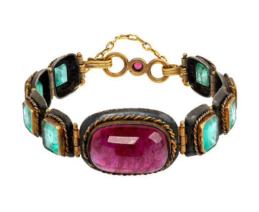 Pink Tourmaline with Colombian Emerald Bracelet - TWISTonline 