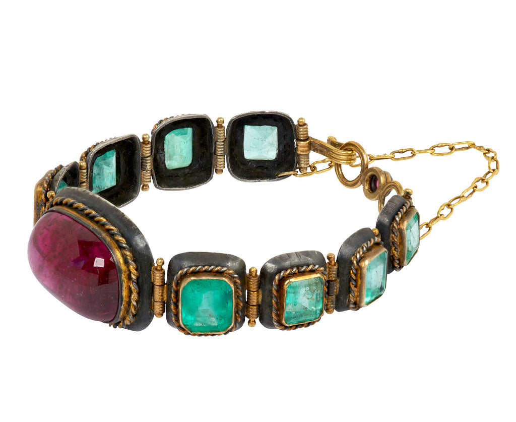 Pink Tourmaline with Colombian Emerald Bracelet - TWISTonline 