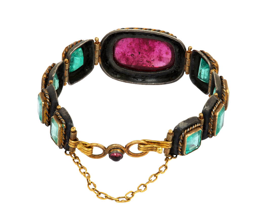 Pink Tourmaline with Colombian Emerald Bracelet - TWISTonline 