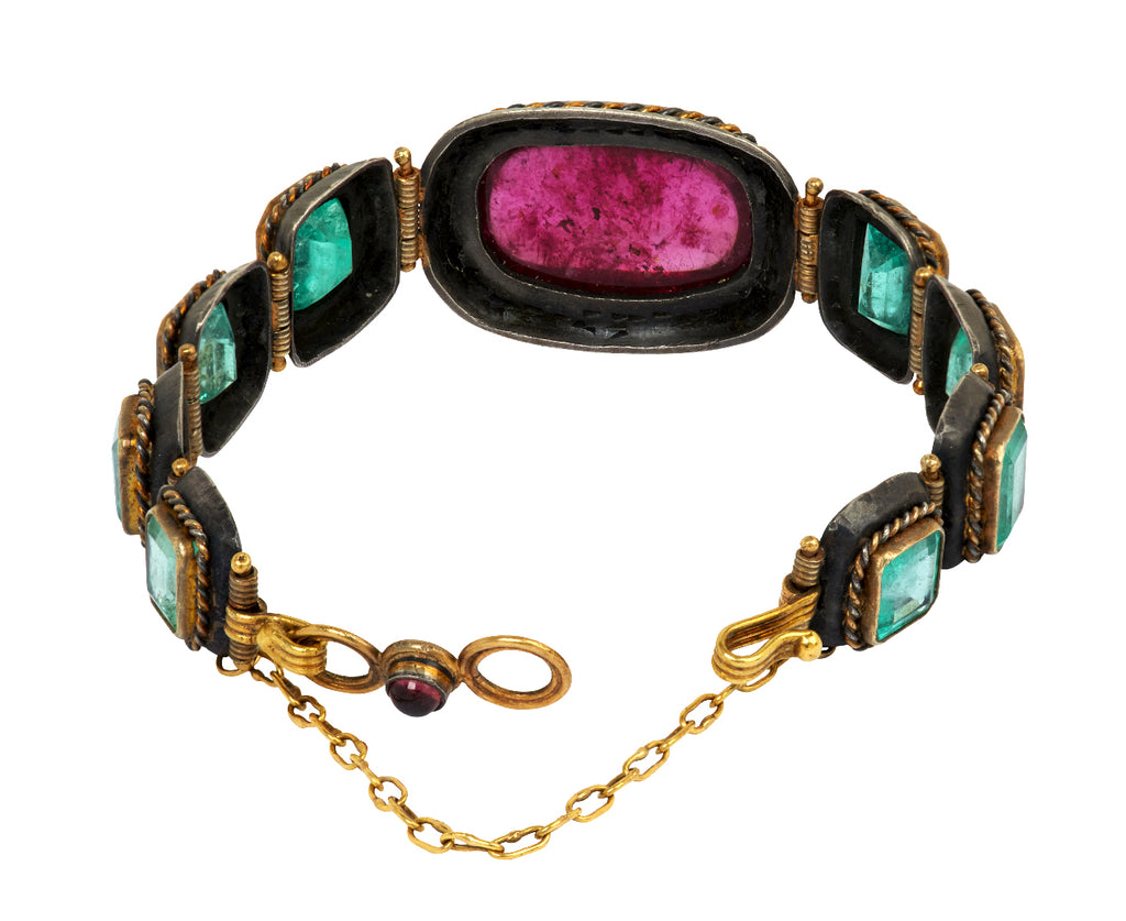 Pink Tourmaline with Colombian Emerald Bracelet - TWISTonline 