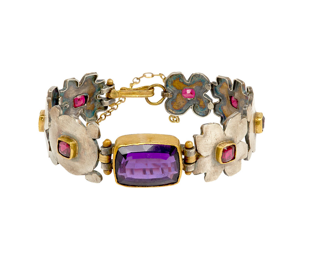 Amethyst and Spinel Silver Shapes Bracelet