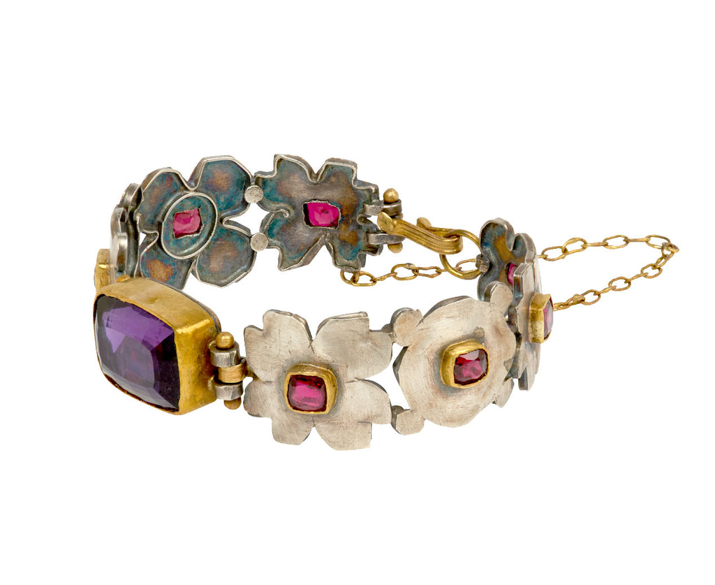 Amethyst and Spinel Silver Shapes Bracelet