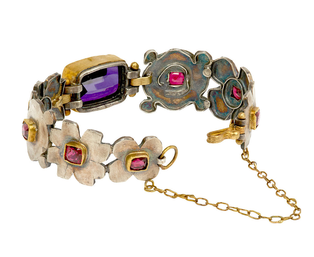 Amethyst and Spinel Silver Shapes Bracelet
