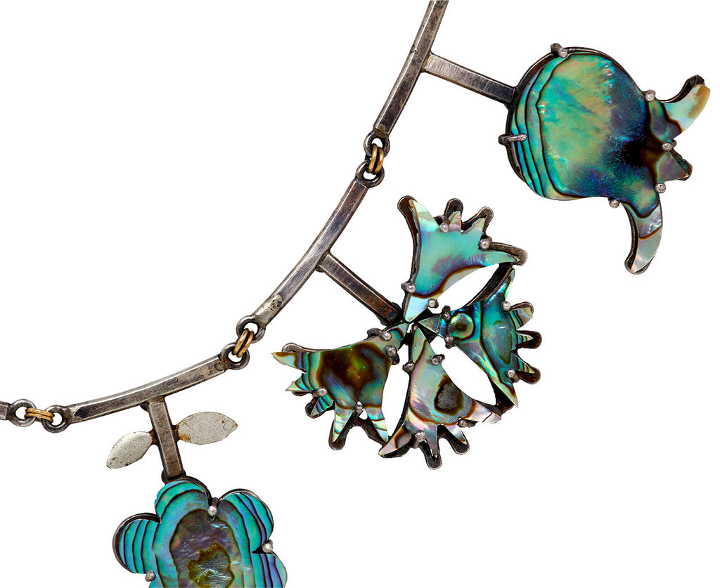Flowery Abalone Drop Necklace