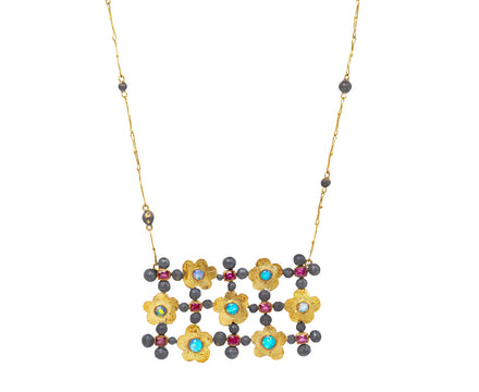 Ruby and Opal Cosmic Textile Necklace