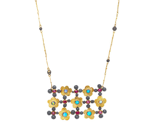 Ruby and Opal Cosmic Textile Necklace