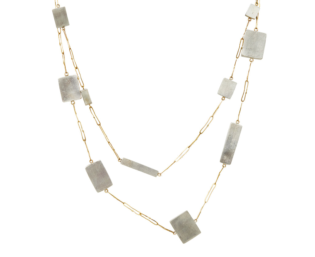 Scattered Silver Boxes Long Link  Necklace