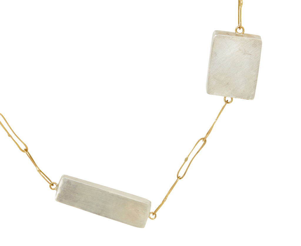 Scattered Silver Boxes Long Link  Necklace