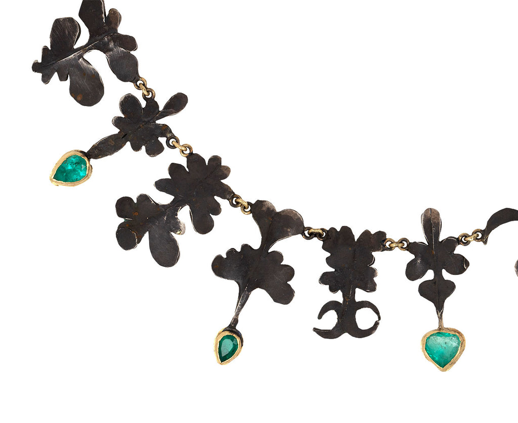 Blackened Sterling Silver Mish Mash and Emerald Necklace