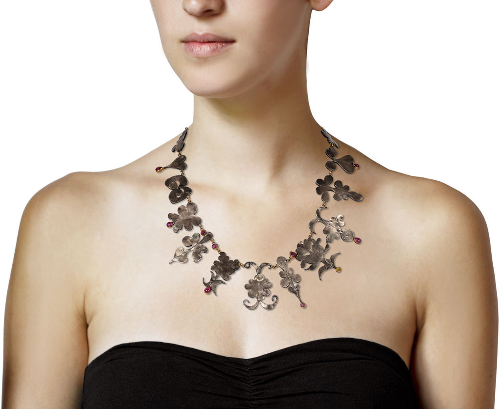 Silver and Pink Tourmaline Shape Necklace