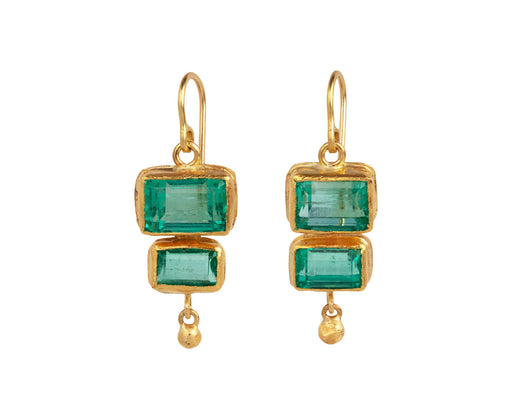 Large Bright Emerald Rectangular Double Drop Earrings