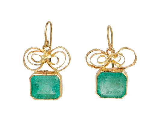 Bright Square Colombian Emerald Bow Top Earrings